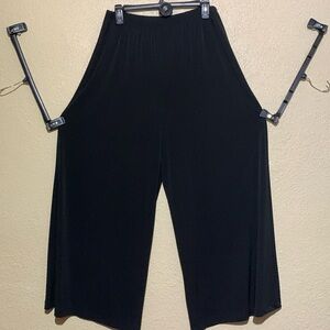 dressbarn Palooza Pants 14/16 Black Stretchy Flared Wide Leg Pull On Polyester